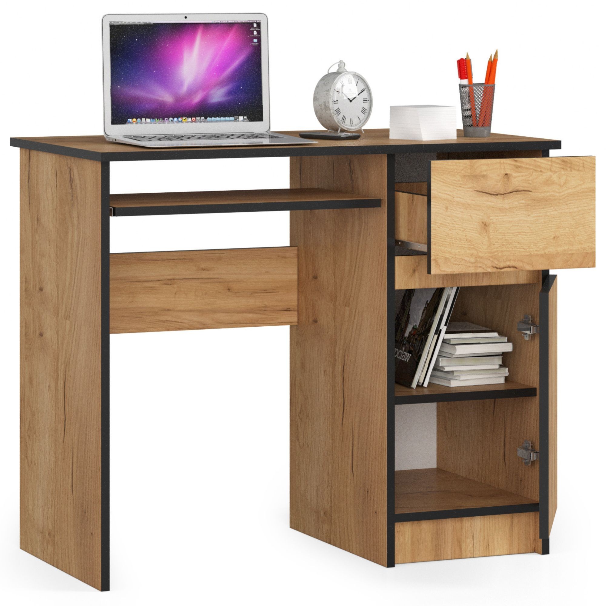 Ak furniture Psací stůl PIKSEL 90 cm dub craft zlatý pravý - Obrázek 2
