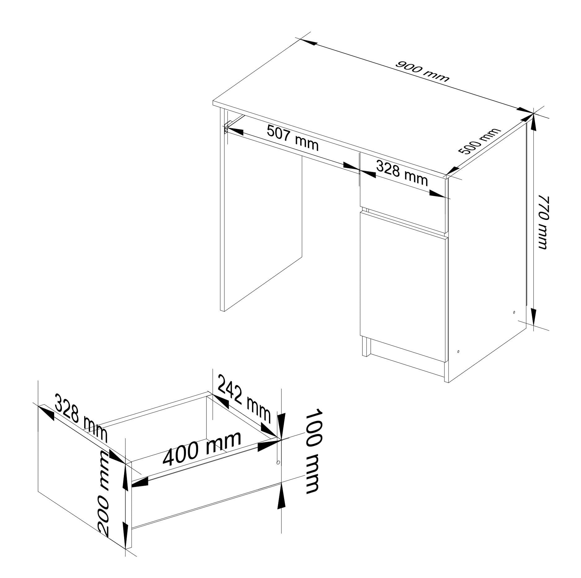 Ak furniture Psací stůl PIKSEL 90 cm grafitově šedý/bílý pravý - Obrázek 2