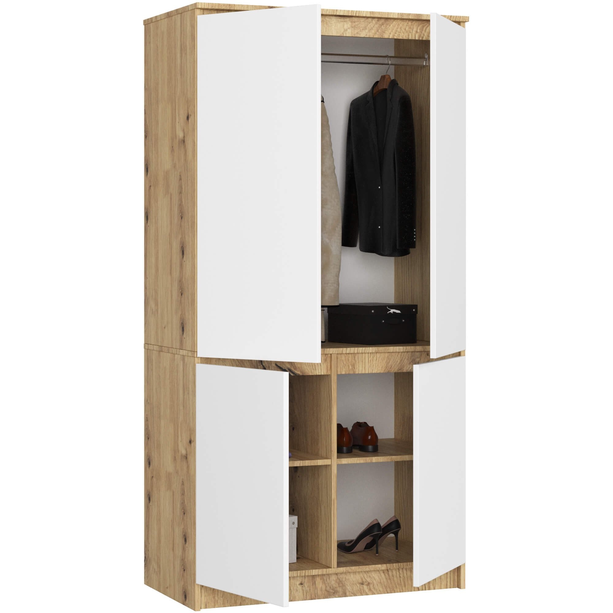 Ak furniture Šatní skříň CLP S90/4D dub artisan/bílá - Obrázek 2