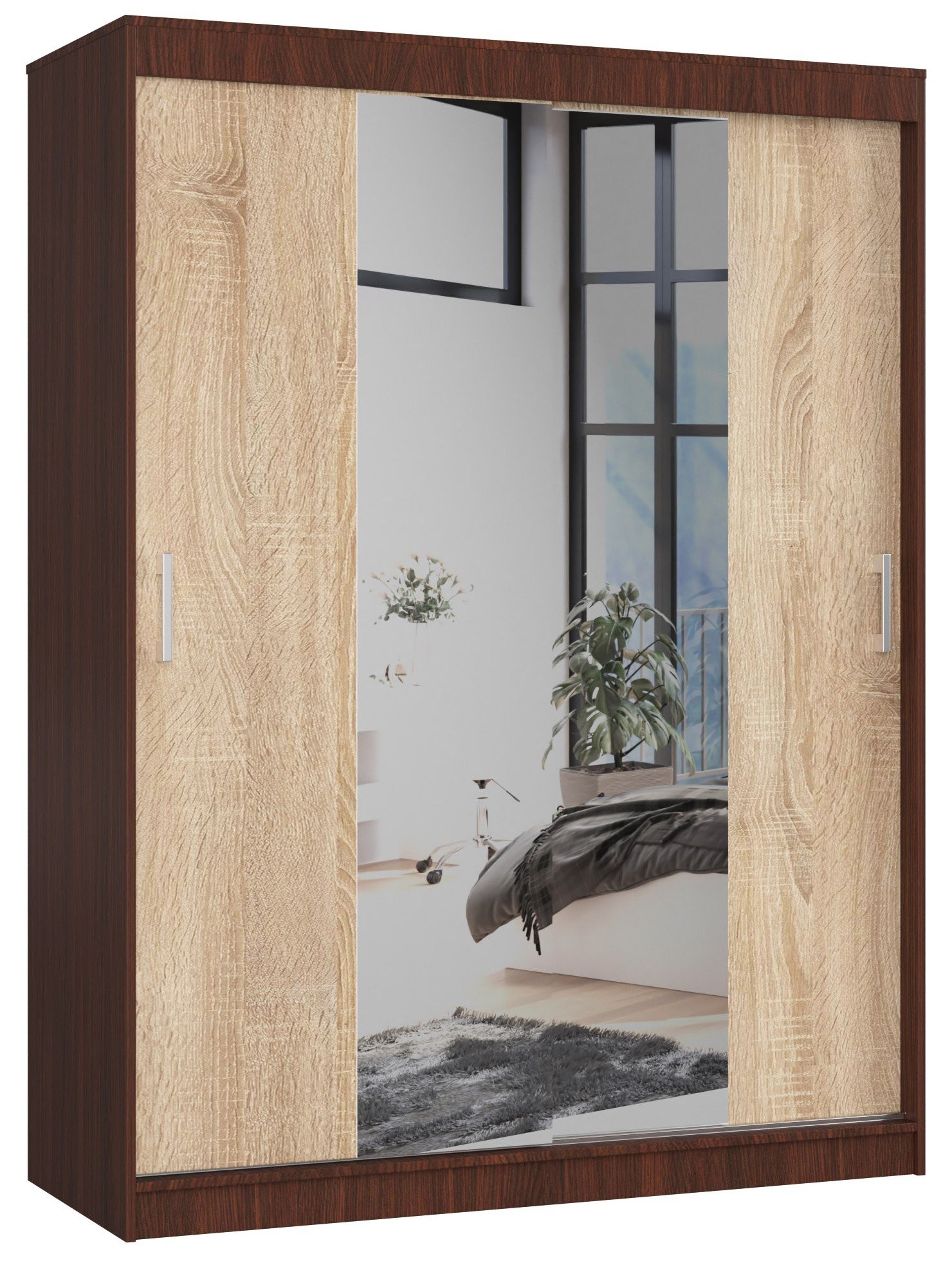 Ak furniture Šatní skříň se zrcadlem Reton 150 cm wenge/dub sonoma