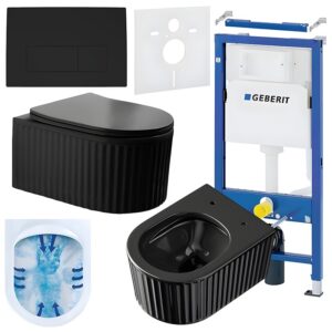 BPS-koupelny Podomítkový modul Geberit DuoFix s WC mísou LA-BL-RIM-03 + ovládací tlačítko Delta 50 černá mat