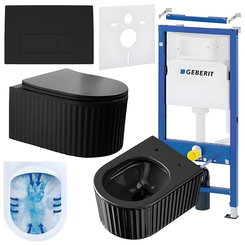 BPS-koupelny Podomítkový modul Geberit DuoFix s WC mísou LA-BL-RIM-03 + ovládací tlačítko Delta 50 černá mat