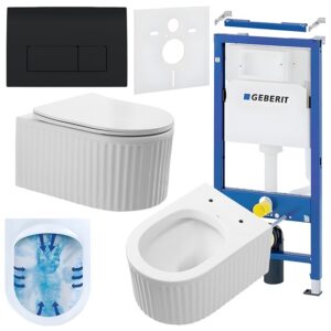 BPS-koupelny Podomítkový modul Geberit DuoFix s WC mísou LA-WH-RIM-03 + ovládací tlačítko Delta 50 černá lesk