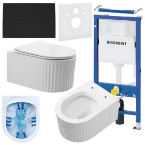 BPS-koupelny Podomítkový modul Geberit DuoFix s WC mísou LA-WH-RIM-03 + ovládací tlačítko Delta 50 černá mat