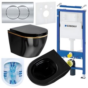 BPS-koupelny Podomítkový modul Geberit DuoFix s WC mísou MU-BL-GL-RIM-02 + ovládací tlačítko Delta 01 chrom