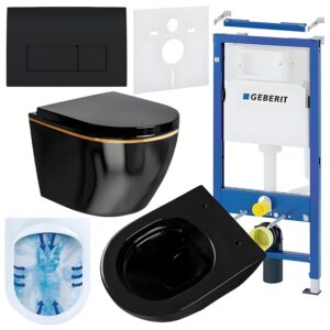 BPS-koupelny Podomítkový modul Geberit DuoFix s WC mísou MU-BL-GL-RIM-02 + ovládací tlačítko Delta 50 černá lesk