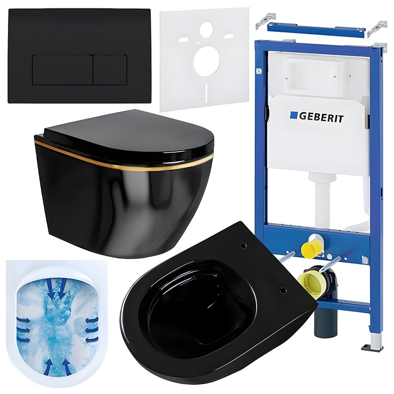 BPS-koupelny Podomítkový modul Geberit DuoFix s WC mísou MU-BL-GL-RIM-02 + ovládací tlačítko Delta 50 černá lesk