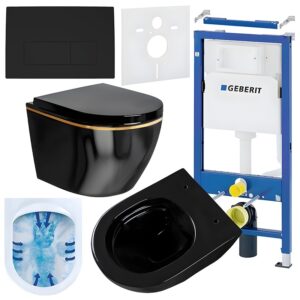 BPS-koupelny Podomítkový modul Geberit DuoFix s WC mísou MU-BL-GL-RIM-02 + ovládací tlačítko Delta 50 černá mat