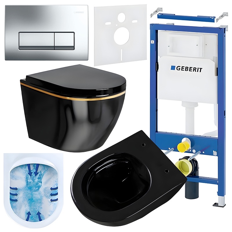 BPS-koupelny Podomítkový modul Geberit DuoFix s WC mísou MU-BL-GL-RIM-02 + ovládací tlačítko Delta 50 chrom