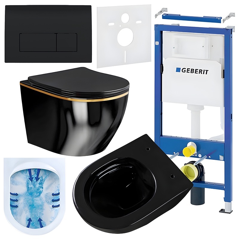 BPS-koupelny Podomítkový modul Geberit DuoFix s WC mísou MU-BL-GL-RIM-03 + ovládací tlačítko Delta 50 černá lesk