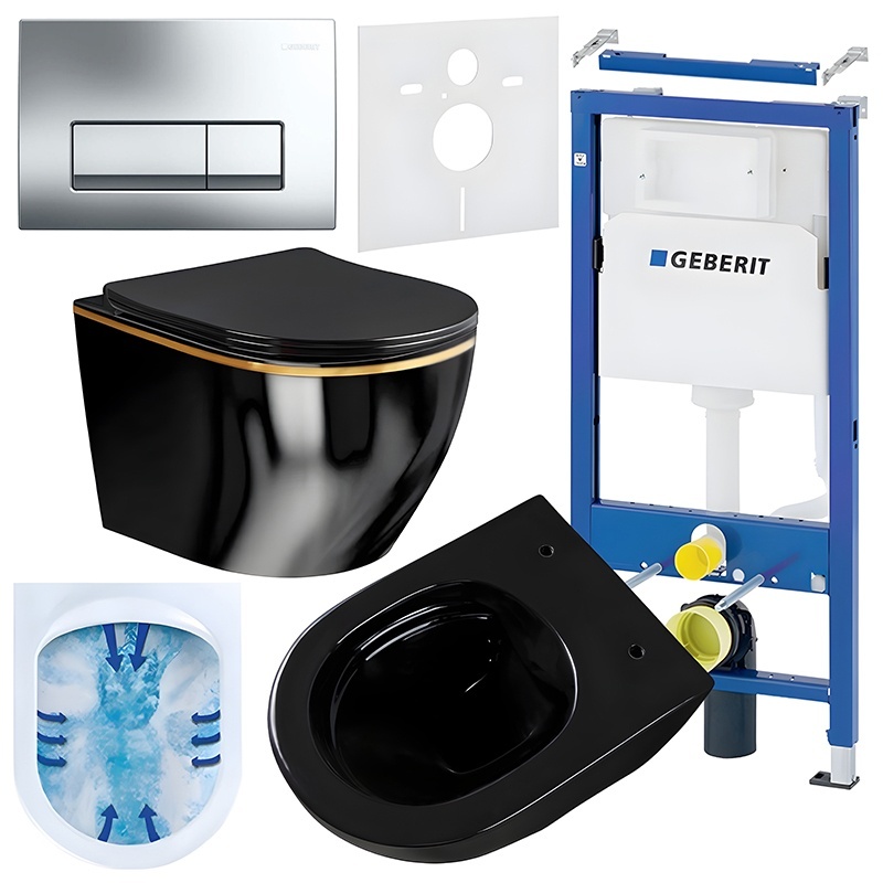 BPS-koupelny Podomítkový modul Geberit DuoFix s WC mísou MU-BL-GL-RIM-03 + ovládací tlačítko Delta 50 chrom