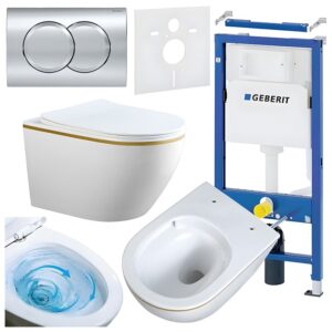 BPS-koupelny Podomítkový modul Geberit DuoFix s WC mísou MU-WH-GL-TR-03 + ovládací tlačítko Delta 01 chrom