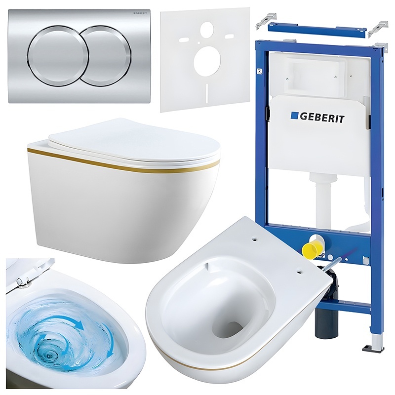 BPS-koupelny Podomítkový modul Geberit DuoFix s WC mísou MU-WH-GL-TR-03 + ovládací tlačítko Delta 01 chrom