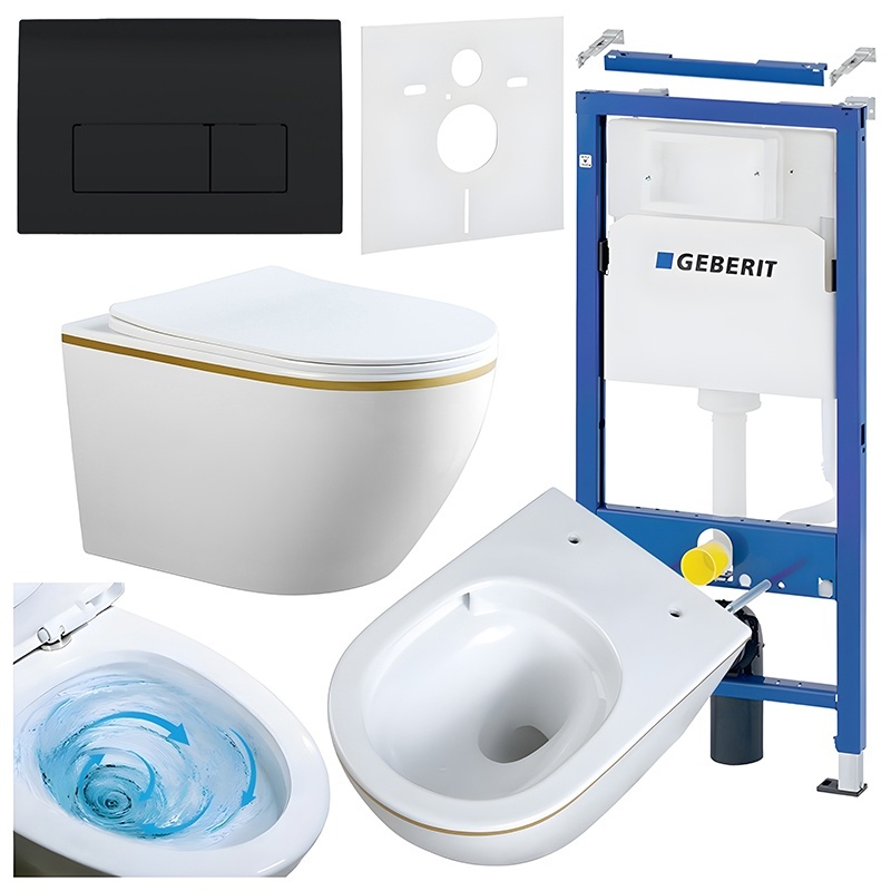 BPS-koupelny Podomítkový modul Geberit DuoFix s WC mísou MU-WH-GL-TR-03 + ovládací tlačítko Delta 50 černá lesk