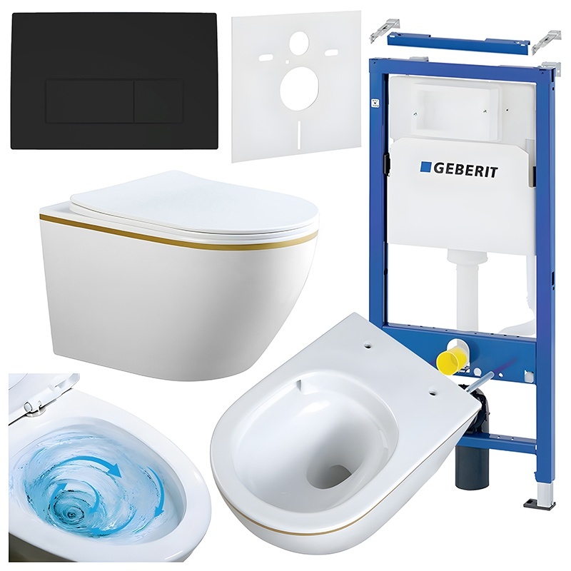 BPS-koupelny Podomítkový modul Geberit DuoFix s WC mísou MU-WH-GL-TR-03 + ovládací tlačítko Delta 50 černá mat