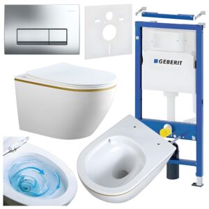 BPS-koupelny Podomítkový modul Geberit DuoFix s WC mísou MU-WH-GL-TR-03 + ovládací tlačítko Delta 50 chrom