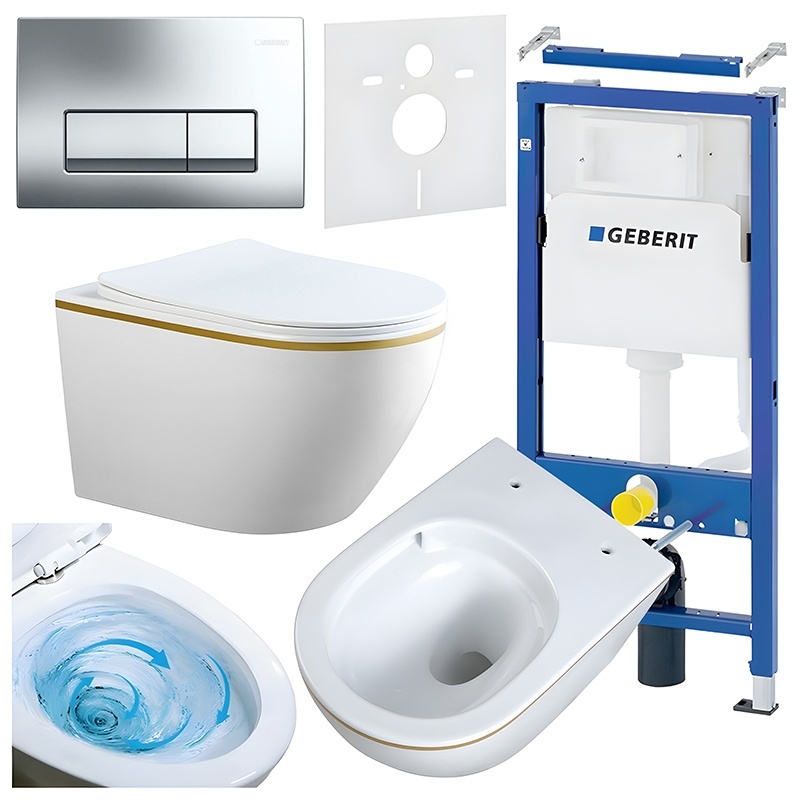 BPS-koupelny Podomítkový modul Geberit DuoFix s WC mísou MU-WH-GL-TR-03 + ovládací tlačítko Delta 50 chrom