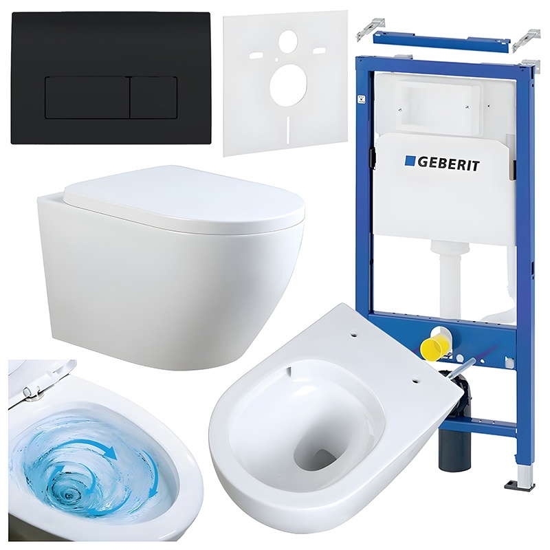 BPS-koupelny Podomítkový modul Geberit DuoFix s WC mísou MU-WH-TR-02 + ovládací tlačítko Delta 50 černá lesk