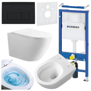 BPS-koupelny Podomítkový modul Geberit DuoFix s WC mísou MU-WH-TR-03 + ovládací tlačítko Delta 50 černá lesk
