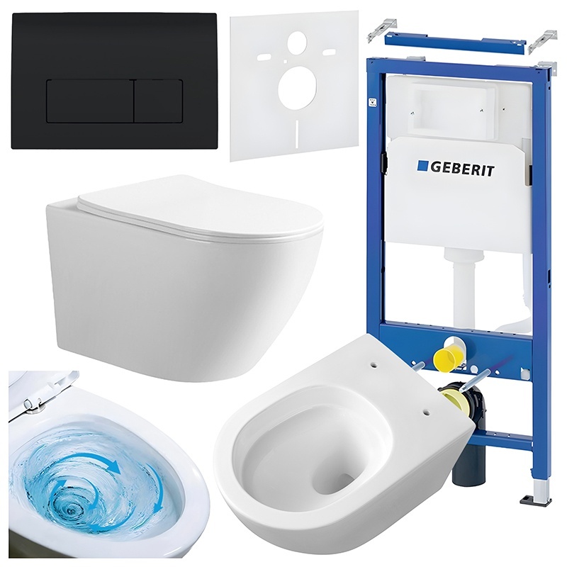 BPS-koupelny Podomítkový modul Geberit DuoFix s WC mísou MU-WH-TR-03 + ovládací tlačítko Delta 50 černá lesk