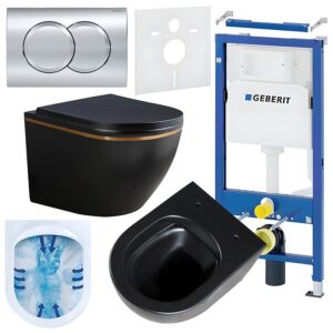BPS-koupelny Podomítkový modul Geberit DuoFix s WC mísou PK-MTB-GL-RIM-02 + ovládací tlačítko Delta 01 chrom