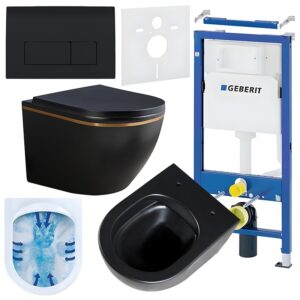 BPS-koupelny Podomítkový modul Geberit DuoFix s WC mísou PK-MTB-GL-RIM-02 + ovládací tlačítko Delta 50 černá lesk