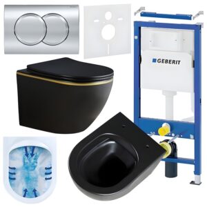 BPS-koupelny Podomítkový modul Geberit DuoFix s WC mísou PK-MTB-GL-RIM-03 + ovládací tlačítko Delta 01 chrom