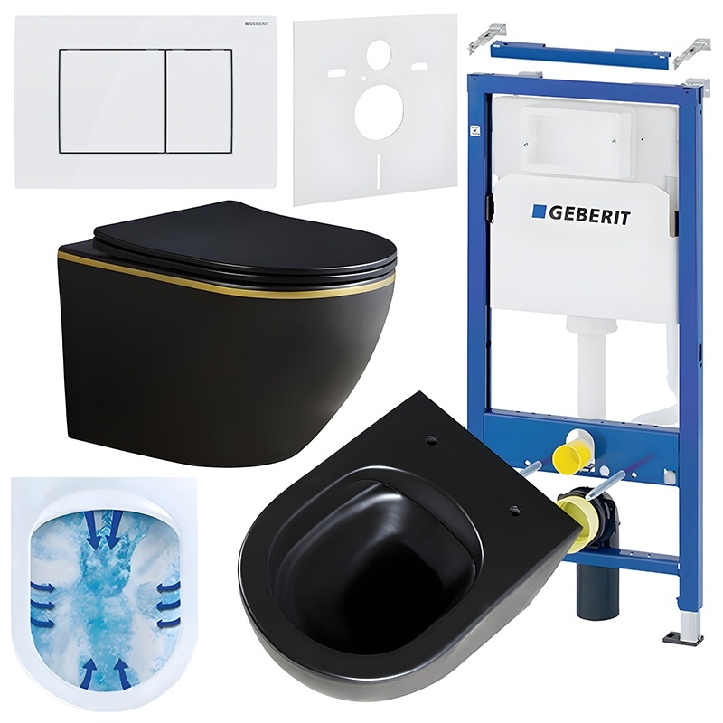 BPS-koupelny Podomítkový modul Geberit DuoFix s WC mísou PK-MTB-GL-RIM-03 + ovládací tlačítko Delta 30 bílá