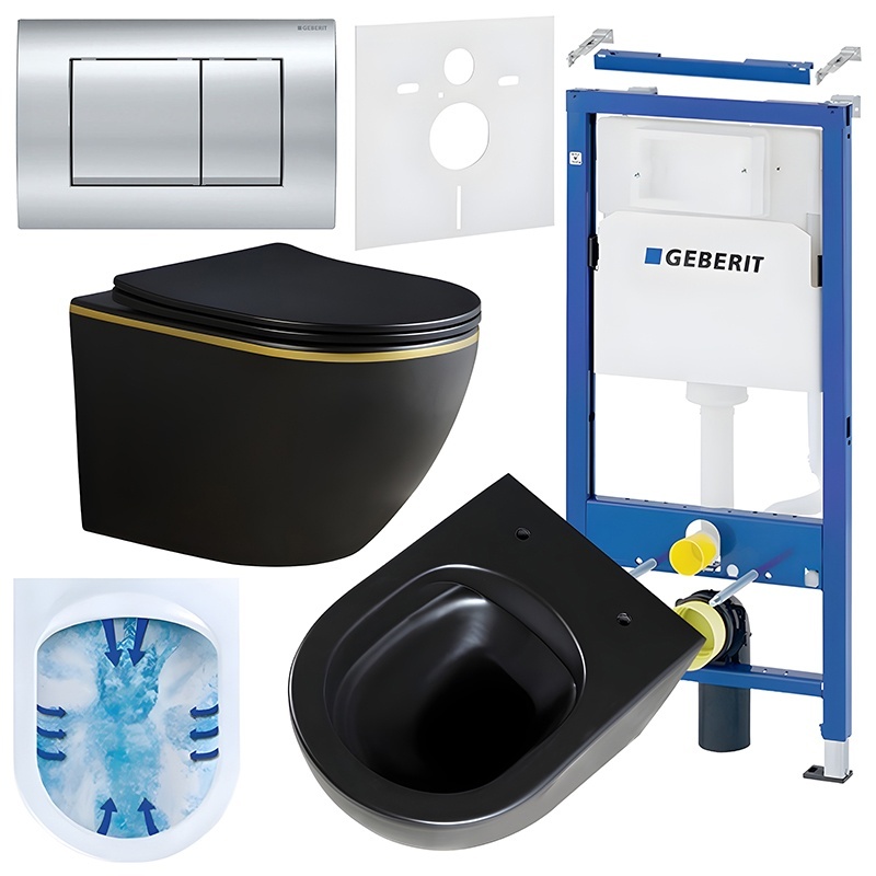 BPS-koupelny Podomítkový modul Geberit DuoFix s WC mísou PK-MTB-GL-RIM-03 + ovládací tlačítko Delta 30 chrom