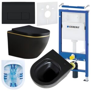 BPS-koupelny Podomítkový modul Geberit DuoFix s WC mísou PK-MTB-GL-RIM-03 + ovládací tlačítko Delta 50 černá lesk