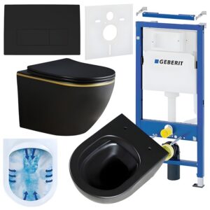 BPS-koupelny Podomítkový modul Geberit DuoFix s WC mísou PK-MTB-GL-RIM-03 + ovládací tlačítko Delta 50 černá mat