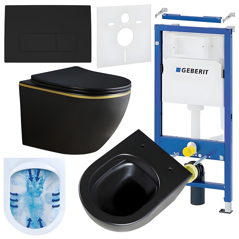 BPS-koupelny Podomítkový modul Geberit DuoFix s WC mísou PK-MTB-GL-RIM-03 + ovládací tlačítko Delta 50 černá mat