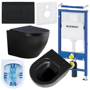 BPS-koupelny Podomítkový modul Geberit DuoFix s WC mísou PK-MTB-RIM-02 + ovládací tlačítko Delta 50 černá lesk