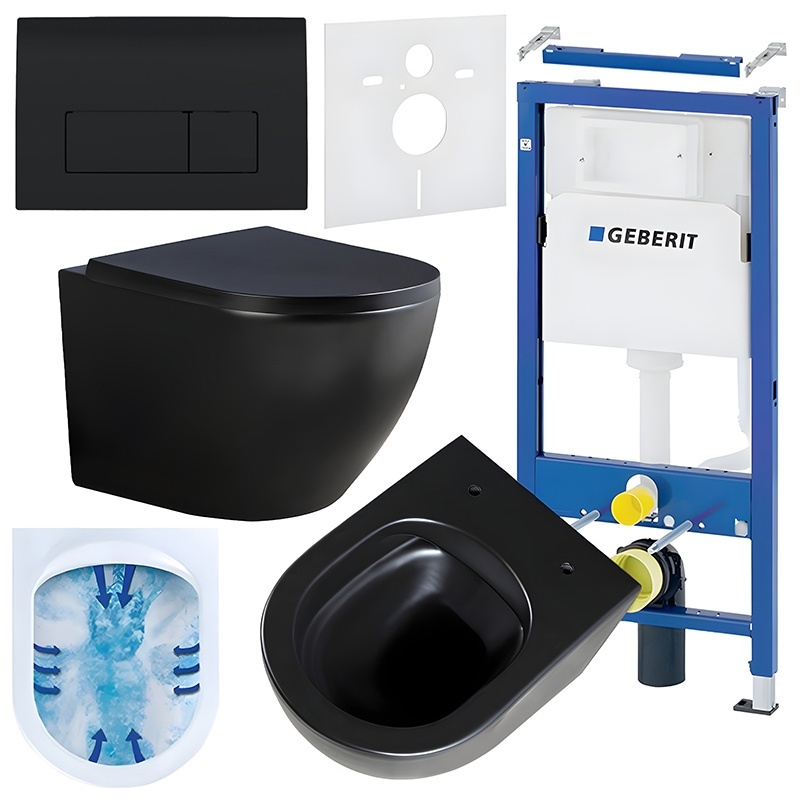 BPS-koupelny Podomítkový modul Geberit DuoFix s WC mísou PK-MTB-RIM-02 + ovládací tlačítko Delta 50 černá lesk