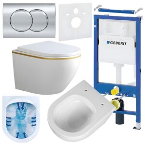 BPS-koupelny Podomítkový modul Geberit DuoFix s WC mísou PK-WH-GL-RIM-02 + ovládací tlačítko Delta 01 chrom