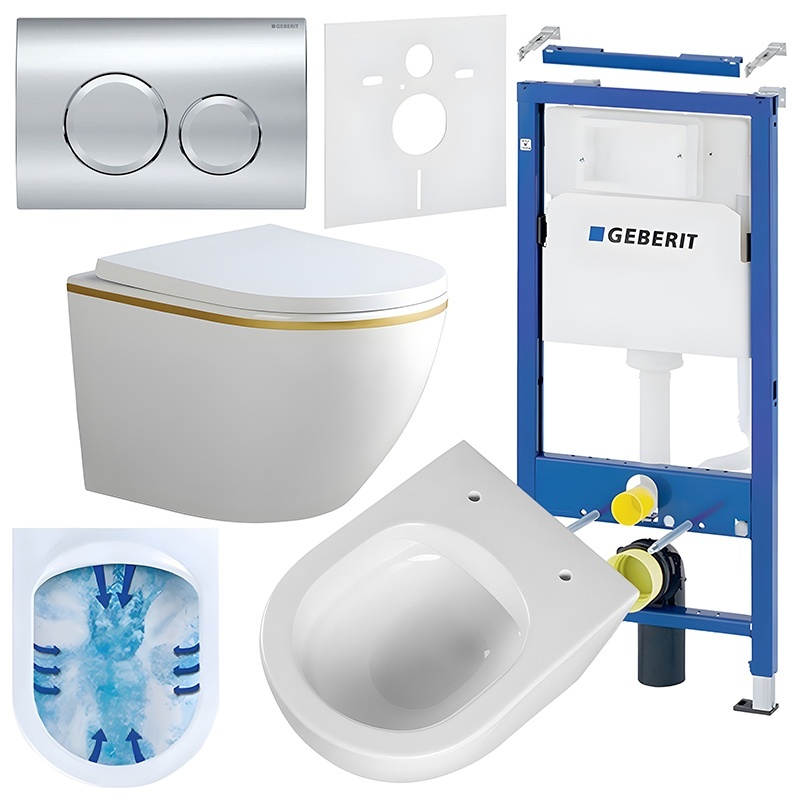 BPS-koupelny Podomítkový modul Geberit DuoFix s WC mísou PK-WH-GL-RIM-02 + ovládací tlačítko Delta 20 chrom
