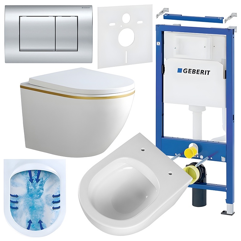 BPS-koupelny Podomítkový modul Geberit DuoFix s WC mísou PK-WH-GL-RIM-02 + ovládací tlačítko Delta 30 chrom