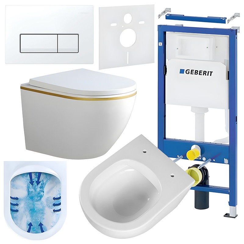 BPS-koupelny Podomítkový modul Geberit DuoFix s WC mísou PK-WH-GL-RIM-02 + ovládací tlačítko Delta 50 bílá