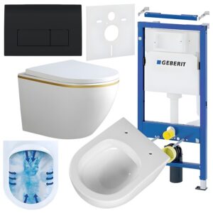 BPS-koupelny Podomítkový modul Geberit DuoFix s WC mísou PK-WH-GL-RIM-02 + ovládací tlačítko Delta 50 černá lesk