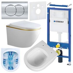 BPS-koupelny Podomítkový modul Geberit DuoFix s WC mísou PK-WH-GL-RIM-03 + ovládací tlačítko Delta 01 chrom
