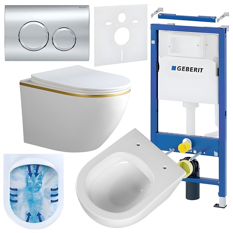 BPS-koupelny Podomítkový modul Geberit DuoFix s WC mísou PK-WH-GL-RIM-03 + ovládací tlačítko Delta 20 chrom