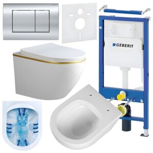 BPS-koupelny Podomítkový modul Geberit DuoFix s WC mísou PK-WH-GL-RIM-03 + ovládací tlačítko Delta 30 chrom