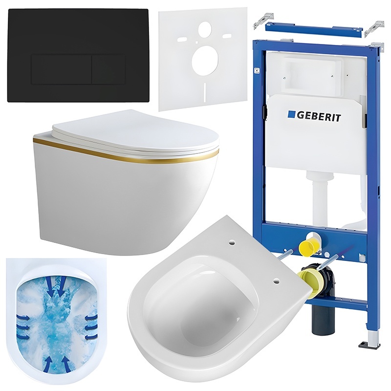 BPS-koupelny Podomítkový modul Geberit DuoFix s WC mísou PK-WH-GL-RIM-03 + ovládací tlačítko Delta 50 černá mat
