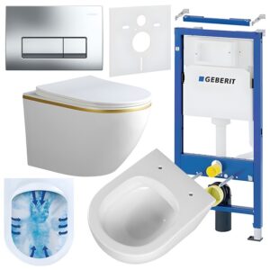 BPS-koupelny Podomítkový modul Geberit DuoFix s WC mísou PK-WH-GL-RIM-03 + ovládací tlačítko Delta 50 chrom