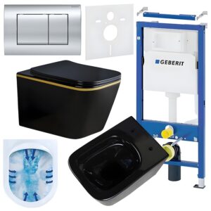 BPS-koupelny Podomítkový modul Geberit DuoFix s WC mísou RN-BL-GL-RIM-03 + ovládací tlačítko Delta 30 chrom