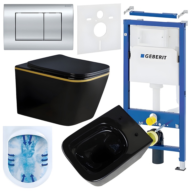 BPS-koupelny Podomítkový modul Geberit DuoFix s WC mísou RN-BL-GL-RIM-03 + ovládací tlačítko Delta 30 chrom