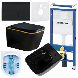 BPS-koupelny Podomítkový modul Geberit DuoFix s WC mísou RN-BL-GL-RIM-03 + ovládací tlačítko Delta 50 černá lesk