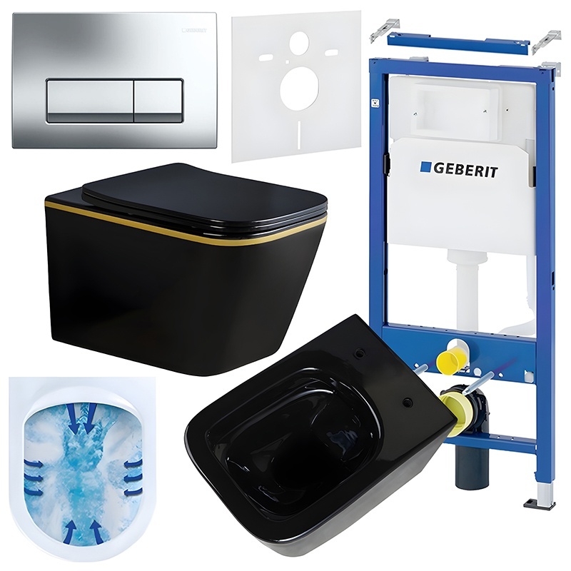 BPS-koupelny Podomítkový modul Geberit DuoFix s WC mísou RN-BL-GL-RIM-03 + ovládací tlačítko Delta 50 chrom
