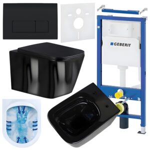 BPS-koupelny Podomítkový modul Geberit DuoFix s WC mísou RN-BL-RIM-03 + ovládací tlačítko Delta 50 černá lesk