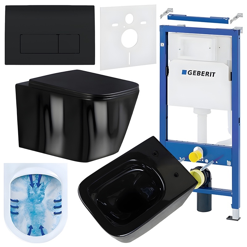 BPS-koupelny Podomítkový modul Geberit DuoFix s WC mísou RN-BL-RIM-03 + ovládací tlačítko Delta 50 černá lesk